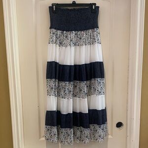Hendi Cottage Core Cream And Blue Tiered Maxi Skirt